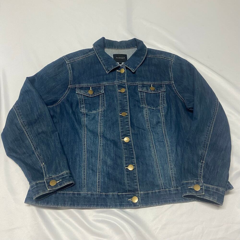 Hannah Jacket Denim Y2K Dark Wash 2X Button Up Retro Cottage Core Cotton Blend